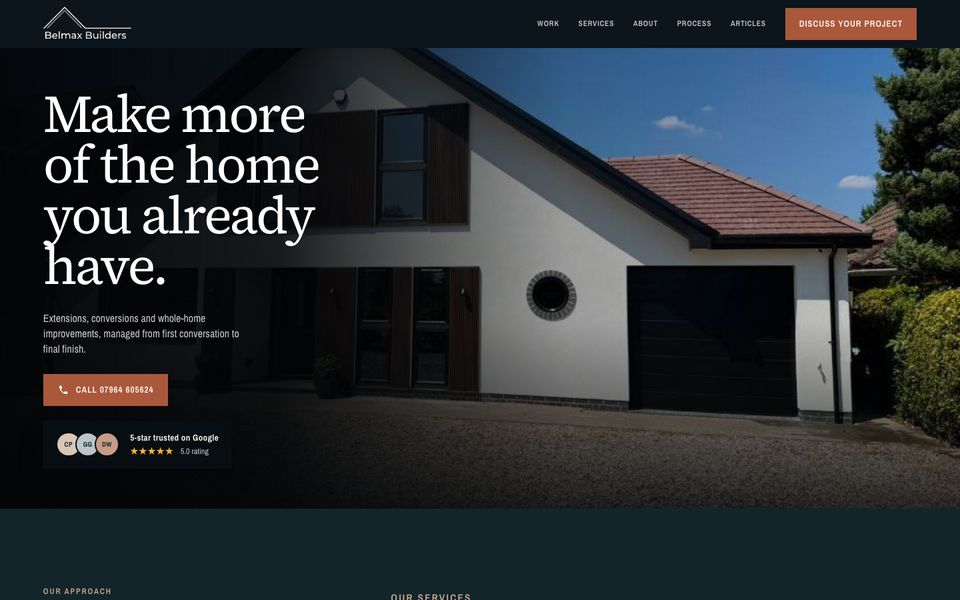 Belmax Builders' live website for extensions, conversions and renovations in Rugby.